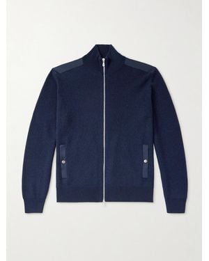 Brunello Cucinelli Cotton Twill-Trimmed Ribbed Cashmere Zip-Up Cardigan - Blue