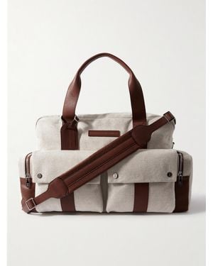 Brunello Cucinelli Leather-trimmed Canvas Weekend Bag - Natural