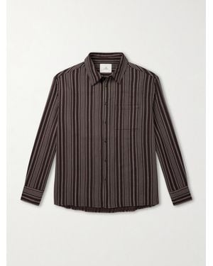 The Elder Statesman Striped Wool And Cashmere-Blend Shirt - Brown