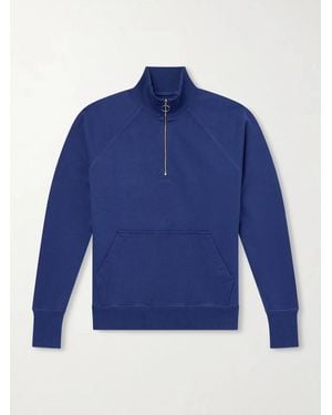 Drake's Cotton-Jersey Half-Zip Sweater - Blau