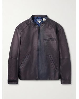 Blue Blue Japan Dyed Leather Biker Jacket - Blue