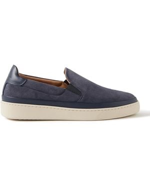 Mulo Leather-Trimmed Suede Slip-On Sneakers - Blue