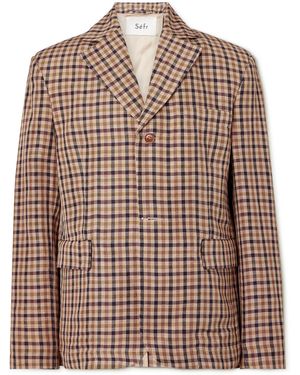 Séfr Bruno Checked Linen-Blend Blazer - Brown