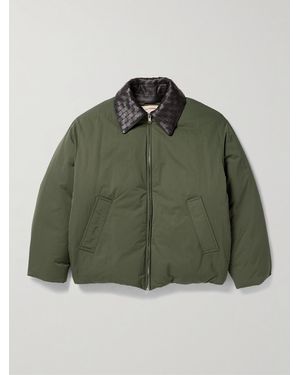 Bottega Veneta Intrecciato Leather-Trimmed Shell Down Jacket - Green
