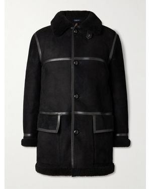 Drake's Him Leather-Trimmed Shearling Coat - Nero