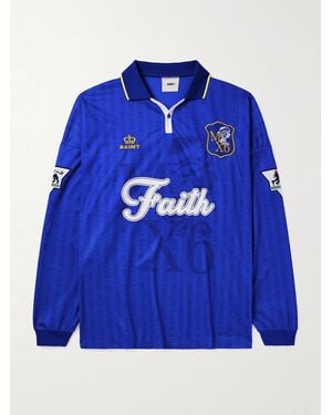 SAINT Mxxxxxx Logo-Embroidered Printed Appliquéd Mesh Polo Shirt - Blue