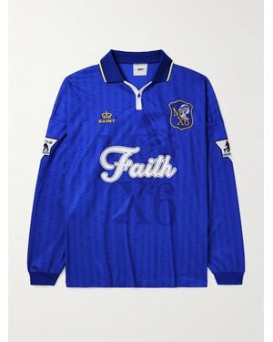 SAINT Mxxxxxx Logo-Embroidered Printed Appliquéd Mesh Polo Shirt - Blue