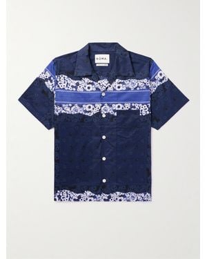 Noma T.D Camp-Collar Printed Cotton-Sateen Shirt - Blue