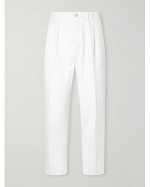 Canali Tapered Pleated Cotton-Twill Pants - White