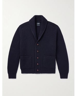 Drake's Shawl-Collar Ribbed Wool Cardigan - Blue