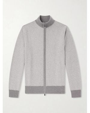 N.Peal Cashmere Birdseye Textured Organic Cashmere Zip-Up Cardigan - Grey