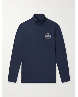 Brunello Cucinelli Schmal geschnittener Rollkragenpullover aus einer Seidenmischung mit Logoprint - Blau