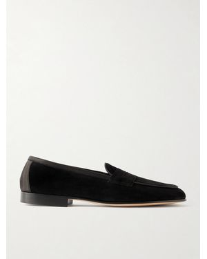 Edward Green Polperro Leather-trimmed Suede Penny Loafers - Black