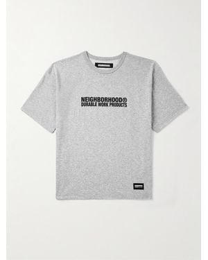 Neighborhood Logo-Print Appliquéd Cotton-Jersey T-Shirt - Grey