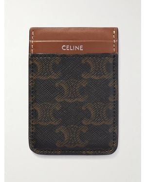 Celine Leather-trimmed Logo-print Coated-canvas Magnetic Cardholder - Grey