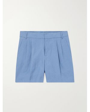 Loro Piana Straight-Leg Pleated Linen Bermuda Shorts - Blue