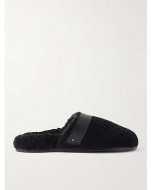 MR P. Leather-Trimmed Shearling Slippers - White
