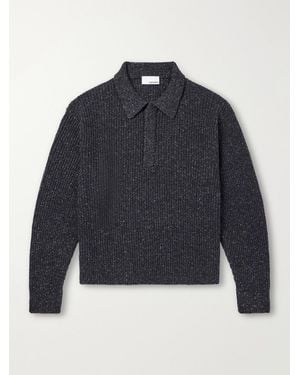SAGE NATION Ribbed-Knit Wool Polo Jumper - Blue