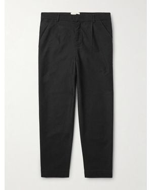 Folk Signal Straight-Leg Pleated Cotton Trousers - Black