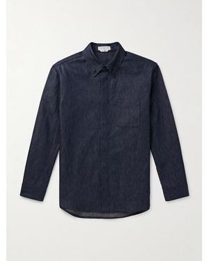 Gabriela Hearst Cholul Button-Down Collar Cotton And Linen-Blend Chambray Shirt - Blue