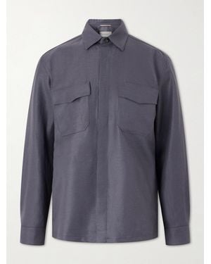 Canali Wool And Linen-blend Twill Shirt - Blue