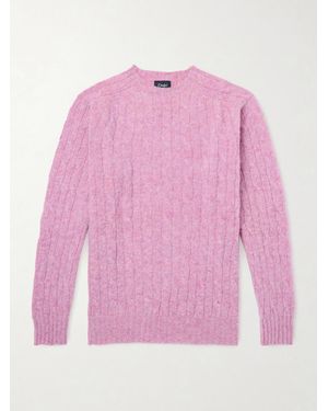 Drake's Cable-Knit Brushed Wool Sweater - Pink
