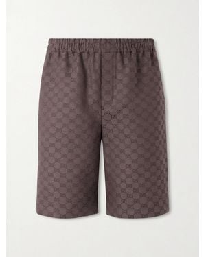 Gucci Wide-Leg Monogrammed Linen-Blend Jacquard Shorts - Grey
