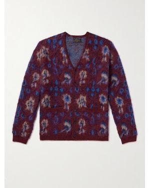 Beams Plus Floral-jacquard Knitted Cardigan - Purple
