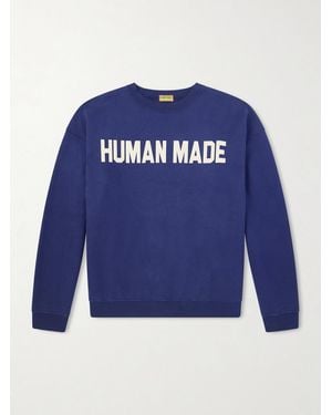 Human Made Logo-Print Cotton-Jersey Sweatshirt - Blu