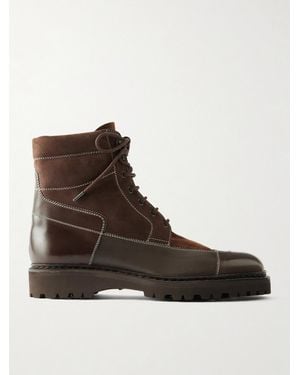 John Lobb Peak Patchwork Leather, Suede And Nubuck Lace-Up Boots - Brown