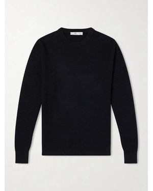Inis Meáin Caoladóir Basketweave Textured Cotton And Cashmere-blend Jumper - Blue