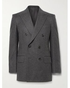 Tom Ford Double-Breasted Prinstriped Wool-Flannel Blazer - Grey