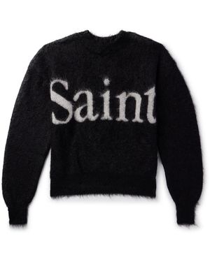 SAINT Mxxxxxx Logo-Jacquard Brushed Mohair-Blend Sweater - Black