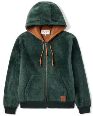Loewe Logo-appliquéd Shearling Hooded Bomber Jacket - Green