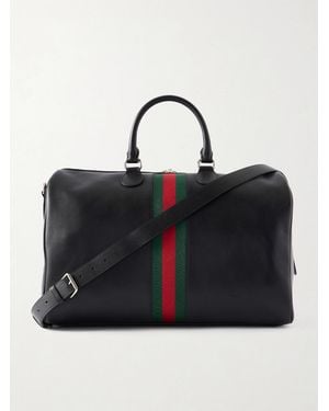 Gucci Medium Webbing-Trimmed Leather Duffle Bag - Black