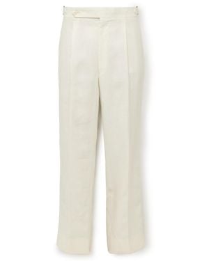 STÒFFA Straight-Leg Pleated Linen Pants - Natural