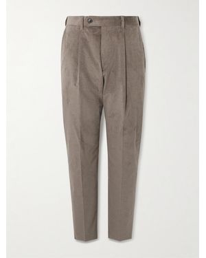 Paul Smith Straight-Leg Pleated Stretch Cotton And Wool-Blend Corduroy Trousers - Grey