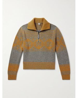 Loewe Jacquard-Knit Wool And Cashemere-Blend Zip-Up Sweater - Grey