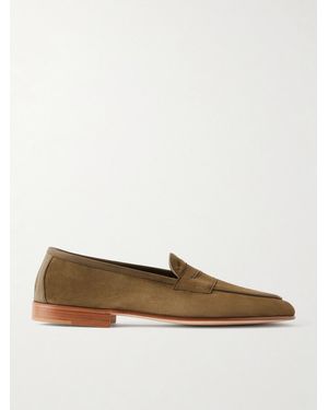 Edward Green Polperro Leather-Trimmed Suede Penny Loafers - Green