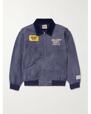 GALLERY DEPT. Mechanic Corduroy-Trimmed Logo-Print Cotton Bomber Jacket - Blue