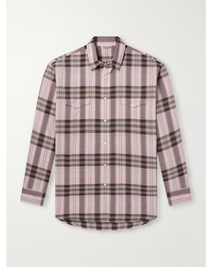 AURALEE Checked Cotton And Silk-Blend Flannel Shirt - Pink