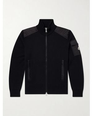 Moncler Panelled Virgin Wool Zip-Up Cardigan - Blue