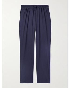 De Bonne Facture Gerade geschnittene Hose aus einer Schurwollmischung mit Kordelzugbund - Blau