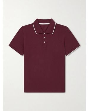 Saint Laurent Schmal geschnittenes Polohemd aus Baumwoll-Piqué mit Logostickerei - Rot