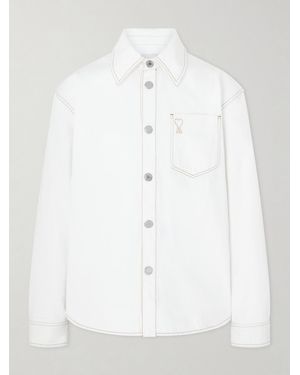 Ami Paris Logo-Embroidered Denim Overshirt - White