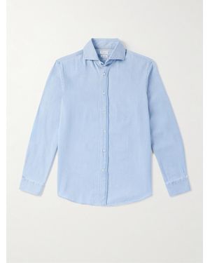 Brunello Cucinelli Cutaway-Collar Cotton-Chambray Shirt - Blue