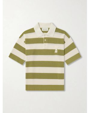 Ami Paris Logo-Embroidered Knitted Cotton Polo Shirt - Green