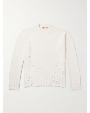 Marni Confetti Distressed Jacquard-knit Cotton Jumper - Natural