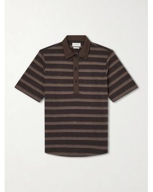 Oliver Spencer Stanfield Striped Organic Cotton Polo Shirt - Brown