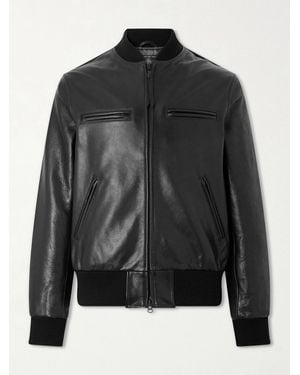 Golden Bear The Ridgewood Knit Trimmed Leather Bomber Jacket - Black